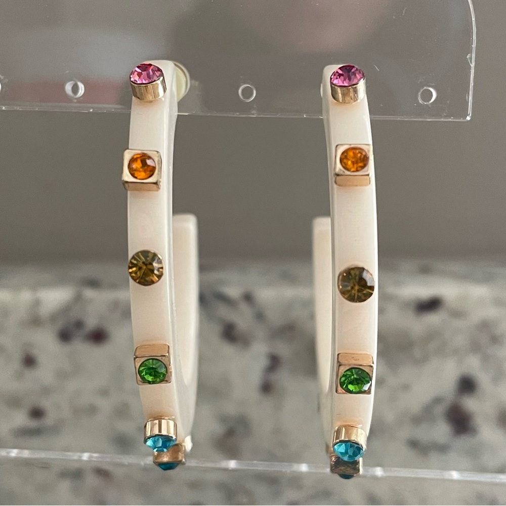 Smith & Co City Girl Large Hoop Earrings White with Multicolor Jewels